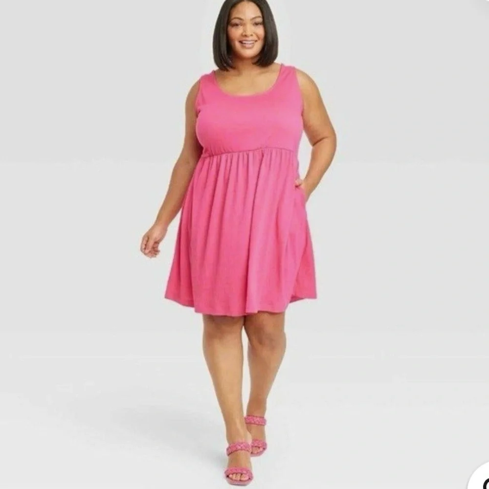 Ava & Viv Babydoll Empire Waist Pullover Dress NWT Pockets Sleeveless Pink Sz 4X - Picture 8 of 9
